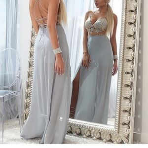 Stormi Lace Blue Gold Dress